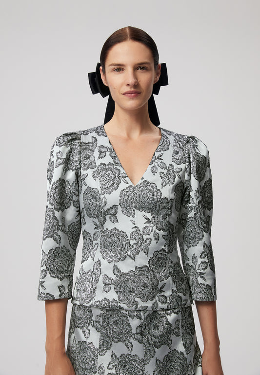 NIASSA jacquard fabric blouse silver