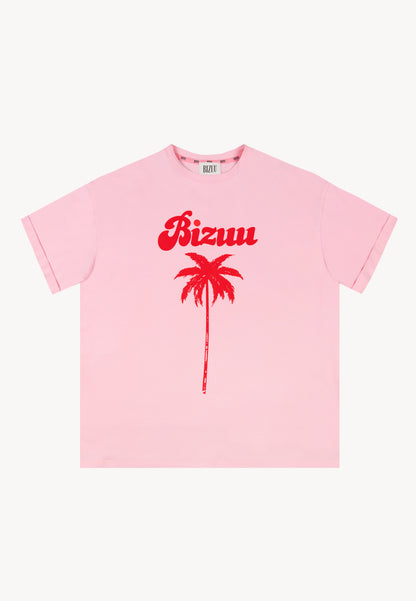 Oversized T-shirt with print and rolled cuffs PAM pink