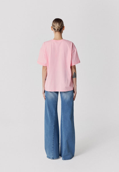 Oversized T-shirt with print and rolled cuffs PAM pink
