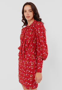 ABRAMA RED LIPS mini dress with a floral print