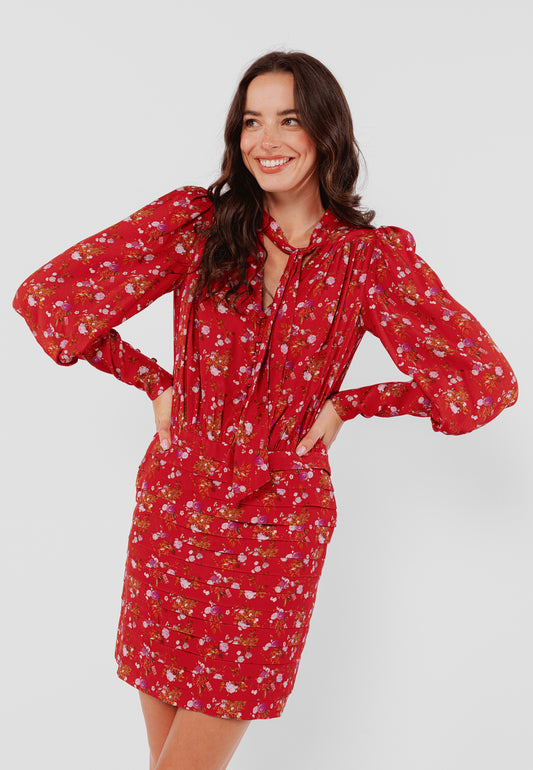 ABRAMA RED LIPS mini dress with a floral print