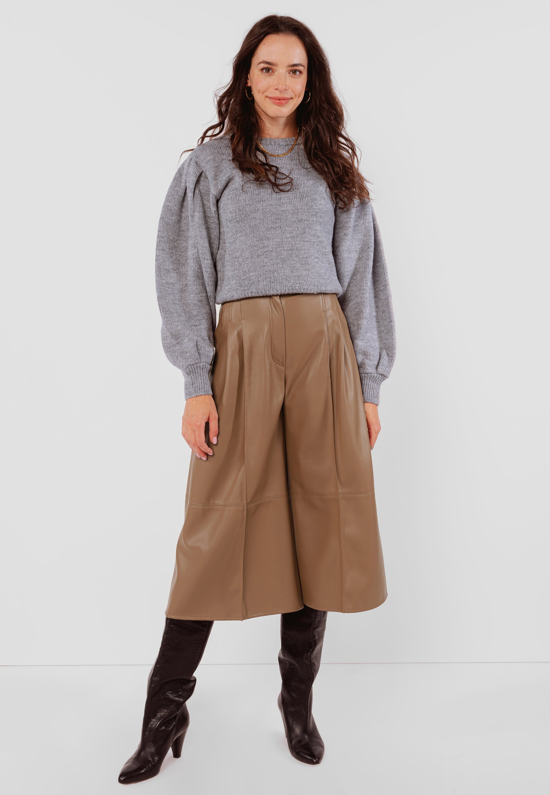 BELINA brown trousers with decorative slits