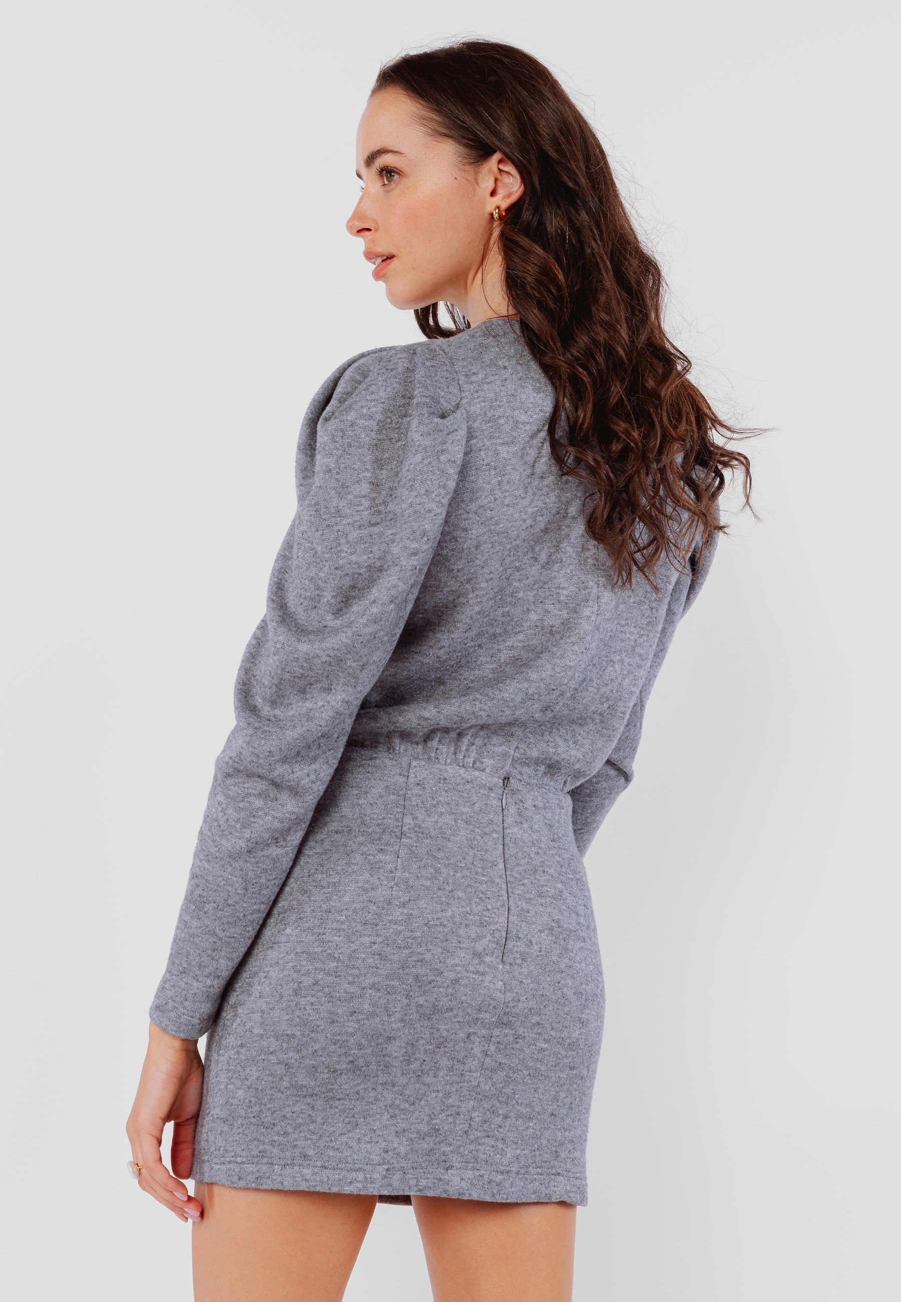 LOU grey knitted dress with a blouse-like top Bizuu LOU grey knitted dress with a blouse-like top Bizuu