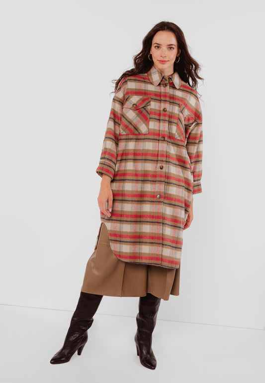 SISA oversized checked coat in beige